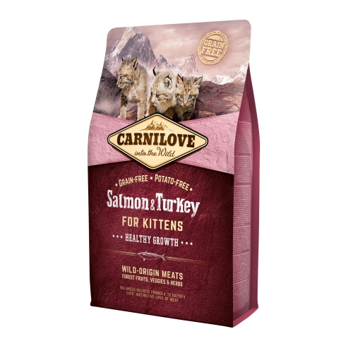 CARNILOVE sausā barība kaķēniem lasis/tītars 2kg