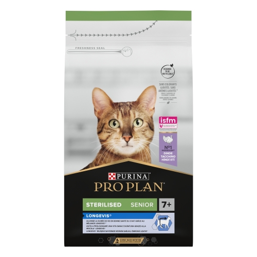 PRO PLAN Sterilised Senior 7+ sausā barība kaķiem, tītars, 1,5kg