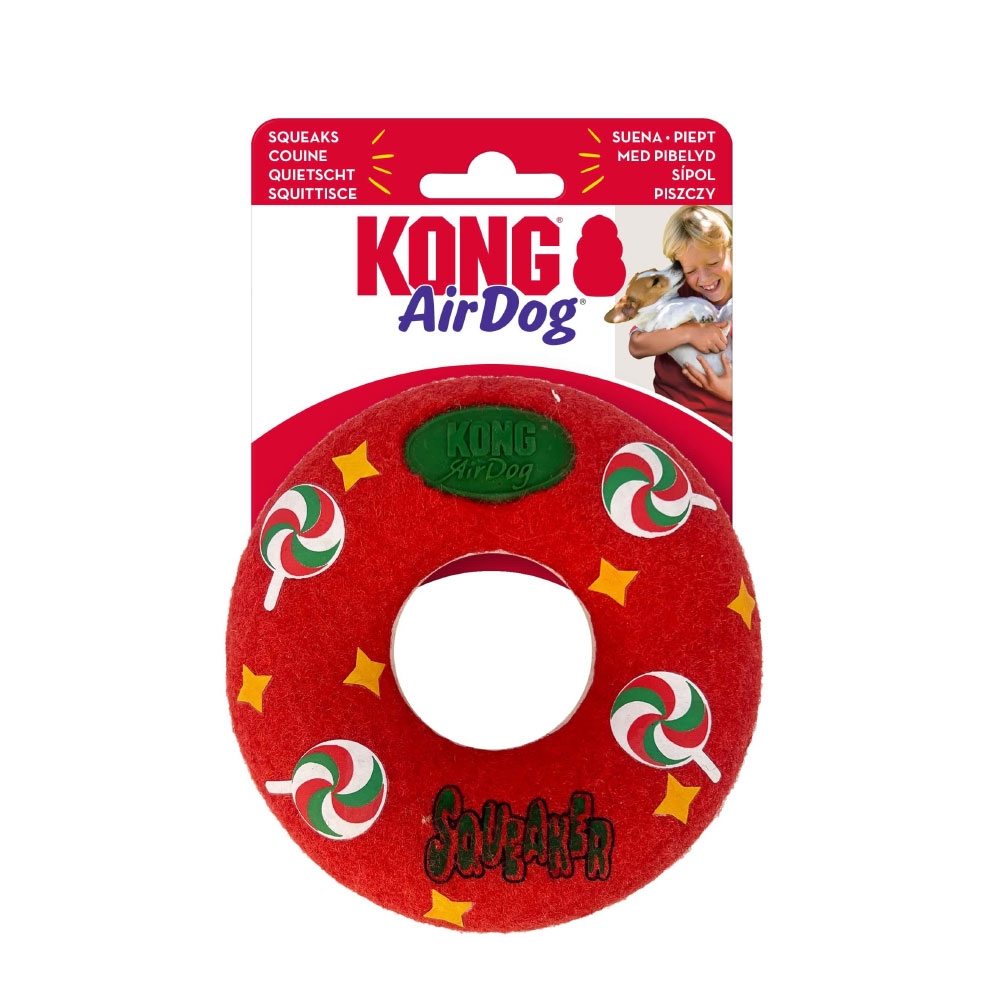 KONG Holiday Airdog Squeaker Donut rotaļlieta suņiem, M - Produkta attēls 2