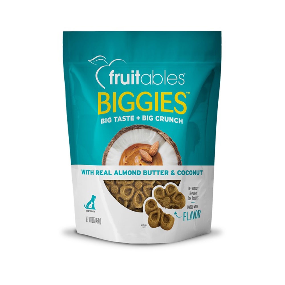 FRUITABLES BIGGIES gardums suņiem mandeļu sviests/kokosrieksti 454g - Produkta attēls 2